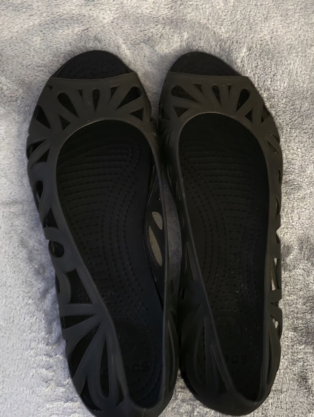 Crocs Adrina III Peep-Toe Jelly Flats Size:10 Color: Black - Picture 4 of 12